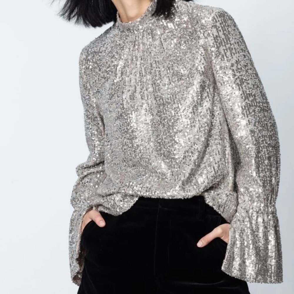 Zadig & Voltaire - Tummy Sequins Top in Nude Silver (Small)